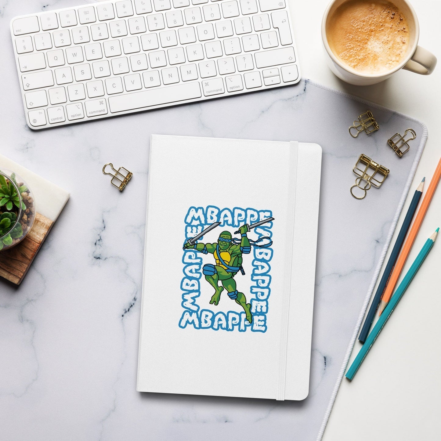 Kylian Mbappe Blue Ninja Turtle Leonardo Hardcover bound notebook White Notebooks Football Kylian Mbappe Ninja Turtles PSG Real Madrid Next Cult Brand