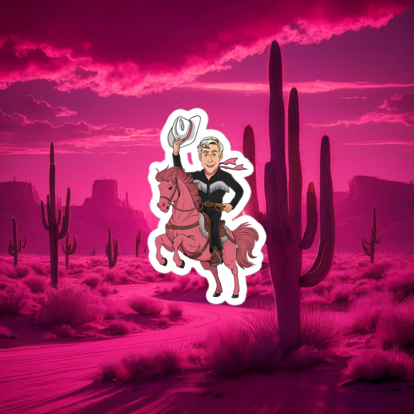 Ryan Gosling Ken Cowboy Horse Barbie Movie Bubble-free stickers 3″×3″ Stickers Barbie Celebrities Ken Movies Ryan Gosling Next Cult Brand