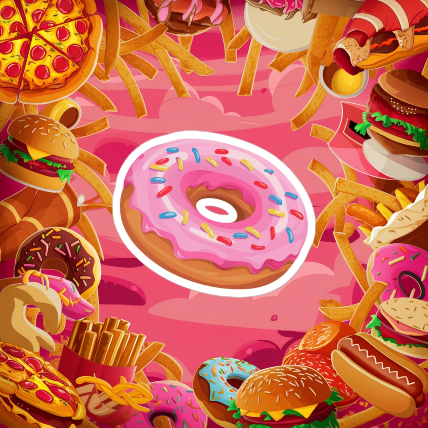 Pink Donut with sprinkles Bubble-free stickers 3″×3″ Stickers Donuts Fast Food Next Cult Brand