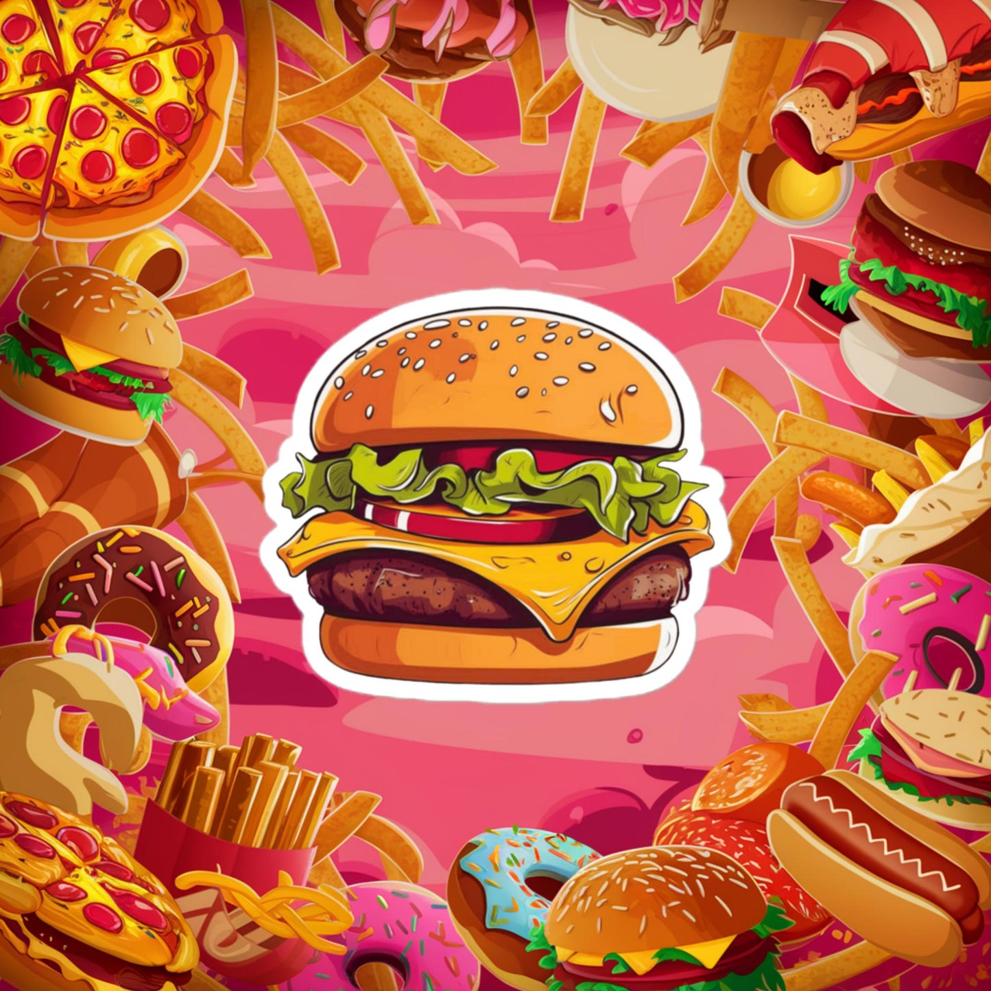 Cheeseburger I Love Burgers Bubble-free stickers 3″×3″ Stickers Burgers Fast Food Next Cult Brand