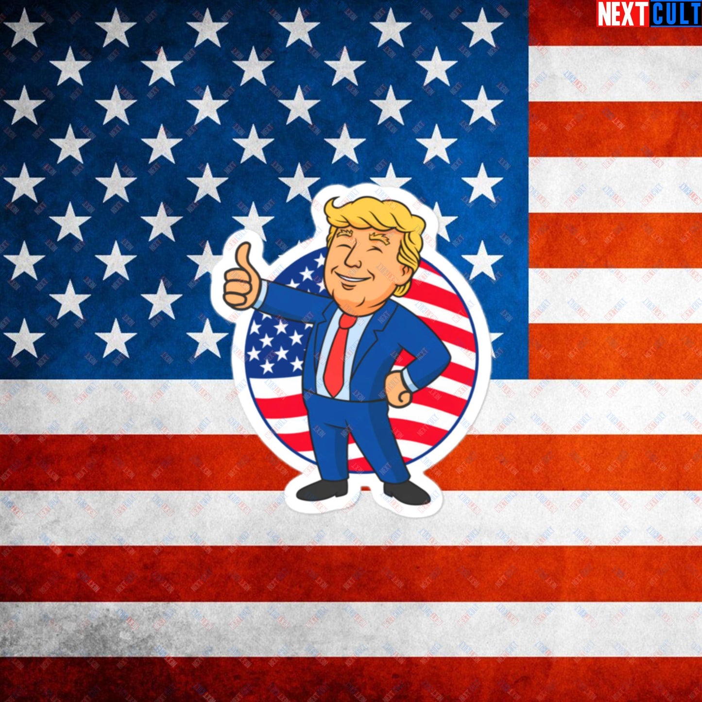 President Boy Donald Trump Politics Vault Boy Fallout Funny Meme Cartoon Mashup Bubble-free stickers 3″×3″ Stickers Donald Trump Fallout Politics Republicans Vault Boy Next Cult Brand