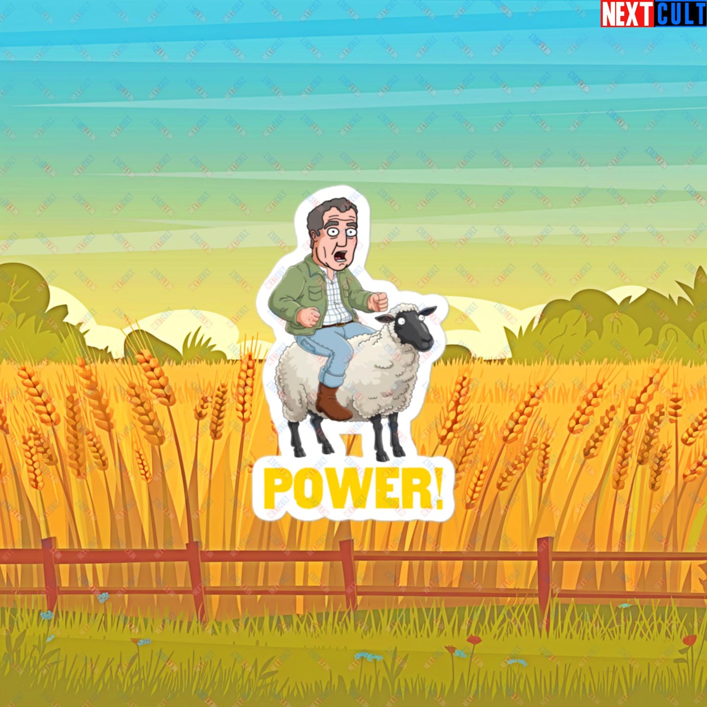 Power Sheep Jeremy Clarkson's Farm Diddly Squat Grand Tour Top Gear Funny Meme Cartoon Bubble-free stickers 3″×3″ Stickers Clarkson's Farm Grand Tour Jeremy Clarkson Top Gear TV Shows Next Cult Brand