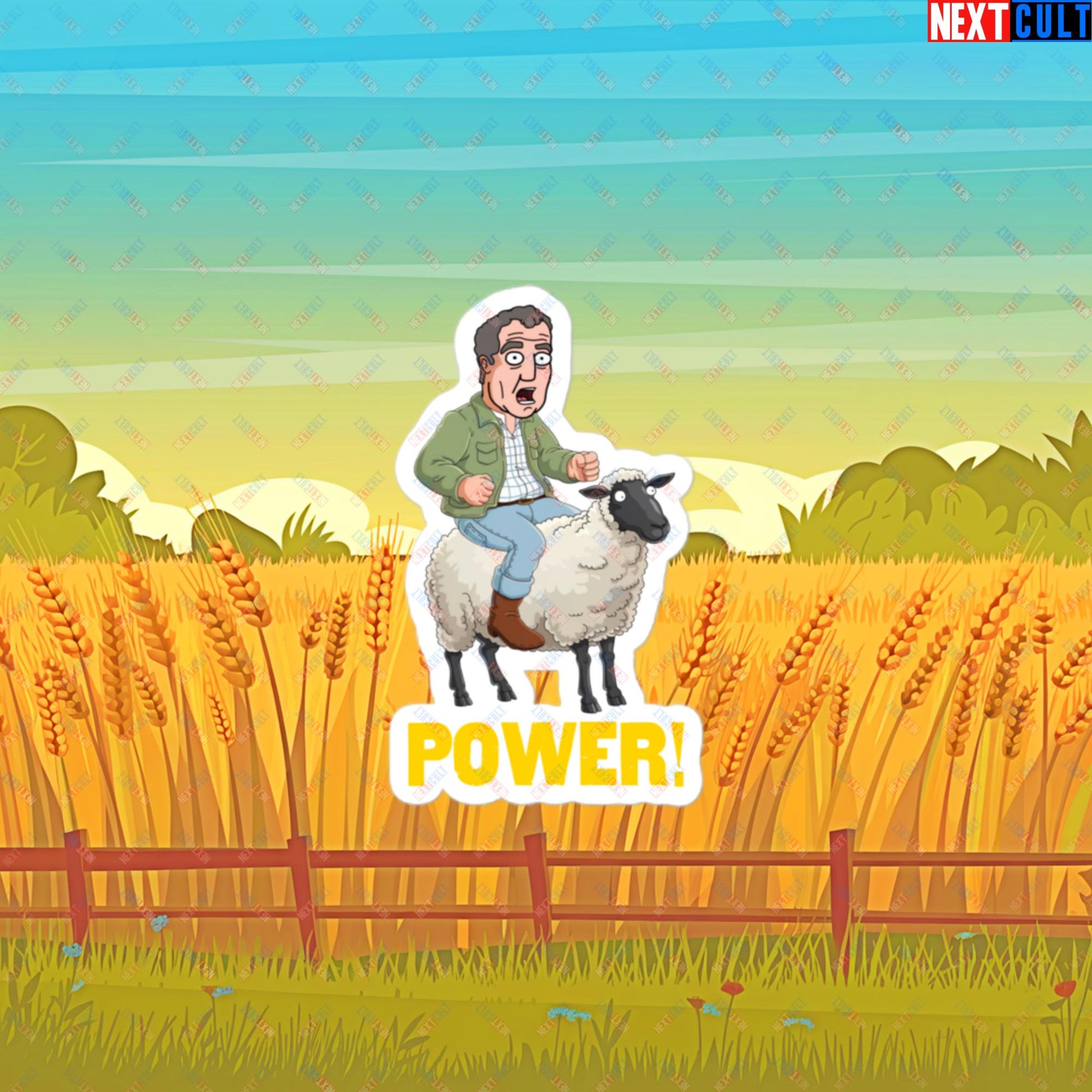 Power Sheep Jeremy Clarkson's Farm Diddly Squat Grand Tour Top Gear Funny Meme Cartoon Bubble-free stickers 3″×3″ Stickers Clarkson's Farm Grand Tour Jeremy Clarkson Top Gear TV Shows Next Cult Brand