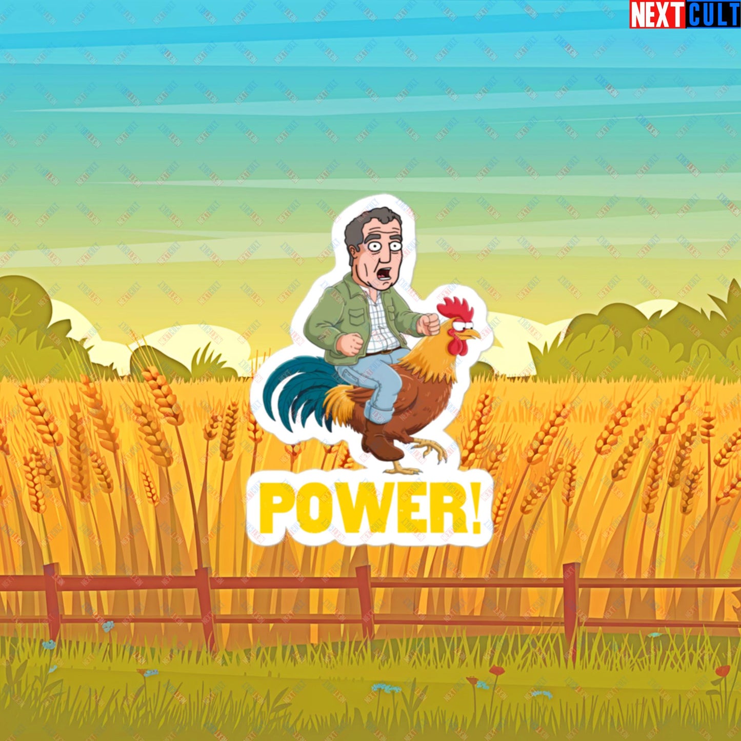Power Rooster Chicken Farming Jeremy Clarkson's Farm Diddly Squat Grand Tour Top Gear Funny Meme Cartoon Bubble-free stickers 3″×3″ Stickers Clarkson's Farm Grand Tour Jeremy Clarkson Top Gear TV Shows Next Cult Brand