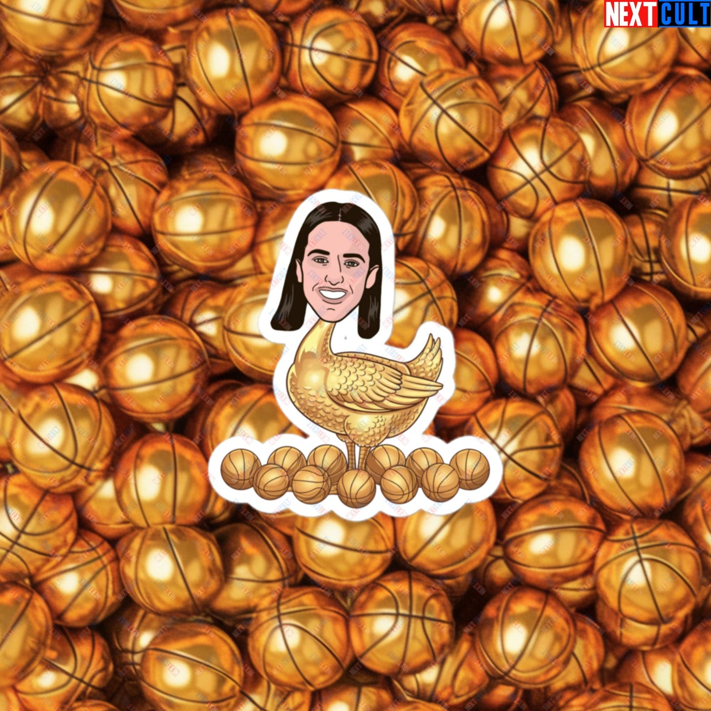 Caitlin Clark Golden Goose Sticker - Funny WNBA Indiana Fever Basketball Meme Decal - Golden Basketball Laying Goose Design for Fans - Perfect Gift for Basketball Lovers Bubble-free stickers 3″×3″ Stickers Basketball Caitlin Clark Indiana Fever WNBA Next Cult Brand