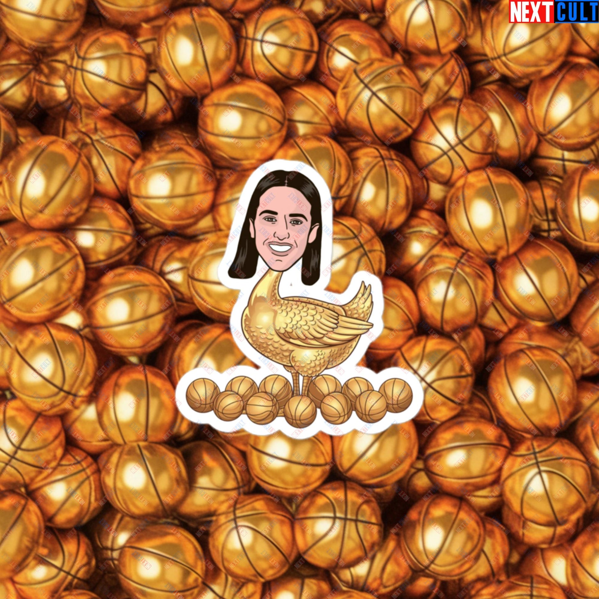 Caitlin Clark Golden Goose Sticker - Funny WNBA Indiana Fever Basketball Meme Decal - Golden Basketball Laying Goose Design for Fans - Perfect Gift for Basketball Lovers Bubble-free stickers 3″×3″ Stickers Basketball Caitlin Clark Indiana Fever WNBA Next Cult Brand