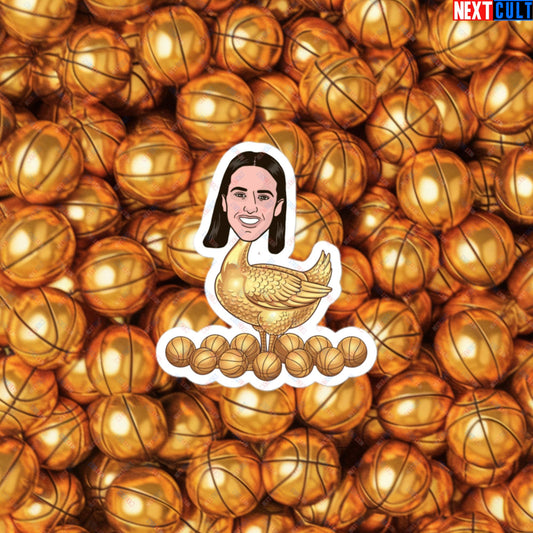 Caitlin Clark Golden Goose Sticker - Funny WNBA Indiana Fever Basketball Meme Decal - Golden Basketball Laying Goose Design for Fans - Perfect Gift for Basketball Lovers Bubble-free stickers 3″×3″ Stickers Basketball Caitlin Clark Indiana Fever WNBA Next Cult Brand