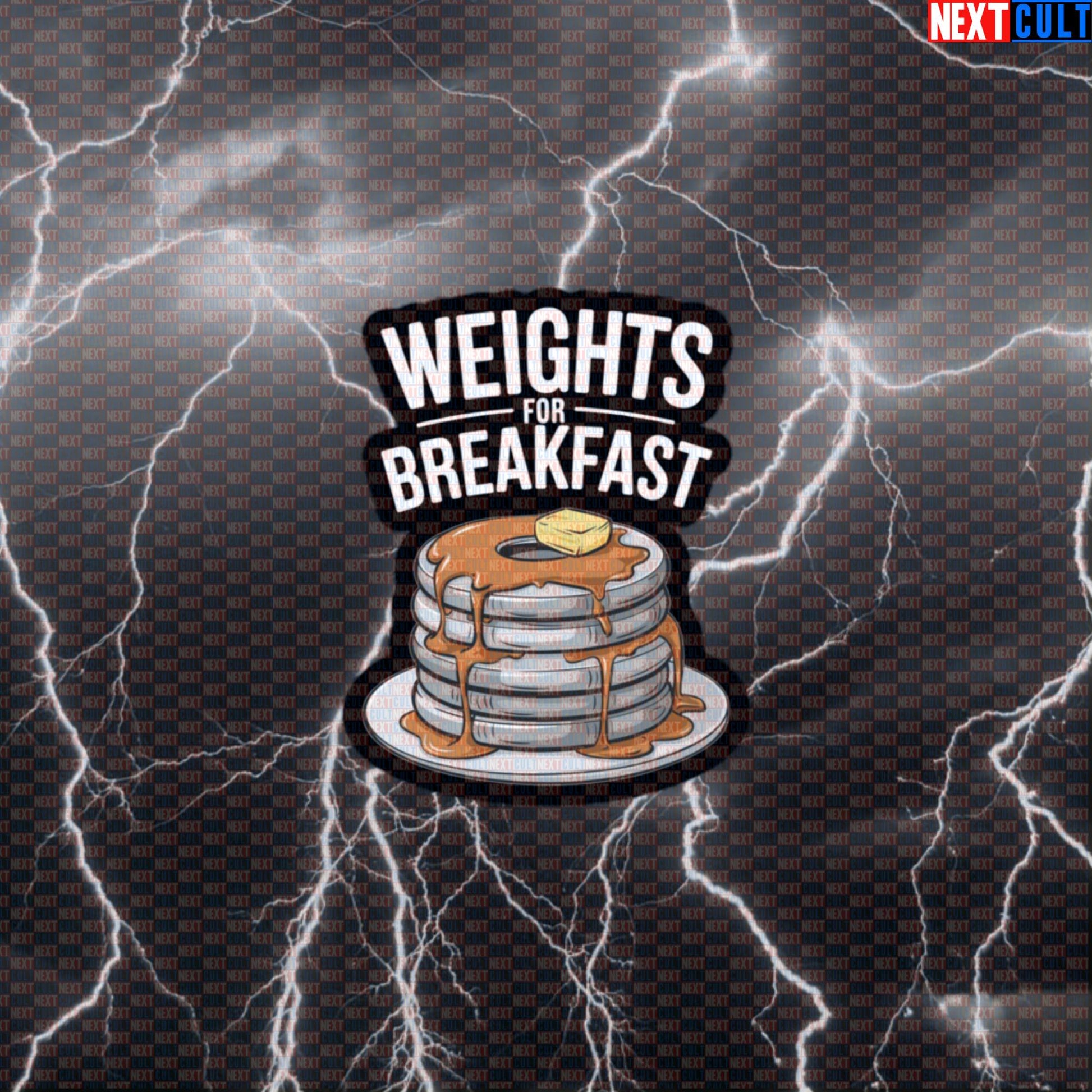 Weights For Breakfast Funny Gym Sticker | Pancake Weight Plates Decal For Morning Lifters Default Title Stickers Bodybuilding Bulking Fast Food Fitness Gym Powerlifting Pump Cover Workout Next Cult Brand