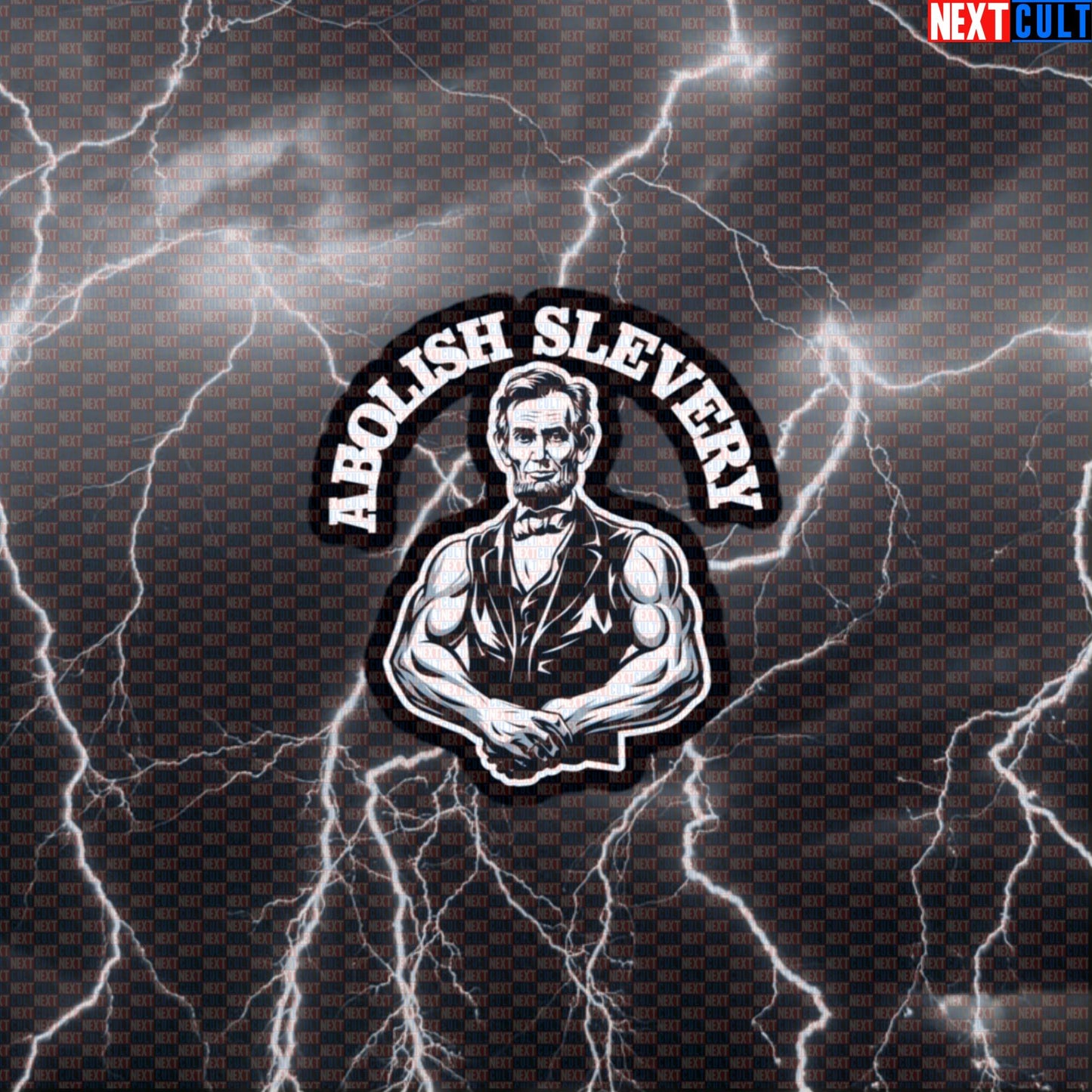 Funny Abolish Sleevery Gym Sticker | Abraham Lincoln Huge Arms Meme Decal for Water Bottles Default Title Stickers 4th of July Abraham Lincoln Bodybuilding Fitness Gym Workout Next Cult Brand