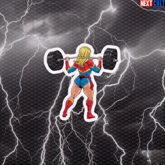 Booty Builder Mode Gym Sticker | Funny Captain Marvel Workout Decal for Water Bottles & Gym Gear Default Title Avengers Bodybuilding Captain Marvel Films Fitness Gym Leg Day Powerlifting Superheroes Workout Next Cult Brand