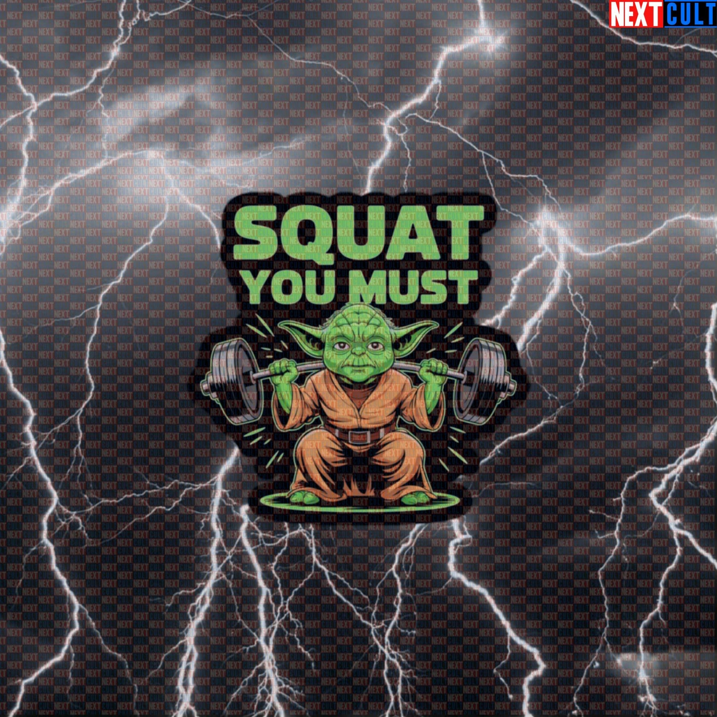 Squat You Must Gym Sticker | Star Wars Leg Day Meme Decal | Funny Workout Sticker for Water Bottles Default Title Stickers Bodybuilding Films Fitness Gym Leg Day Powerlifting Star Wars Workout Yoda Next Cult Brand