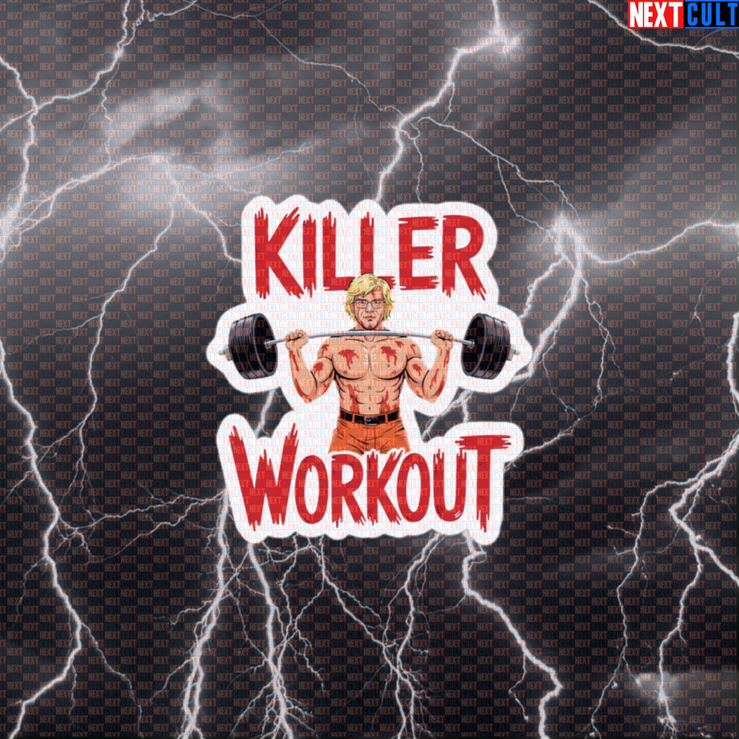 Killer Workout Horror Gym Sticker | Scary Jeffrey Dahmer Meme Decal | Funny Halloween Workout Sticker Default Title Bodybuilding Fitness Gym Halloween Powerlifting TV Workout Next Cult Brand