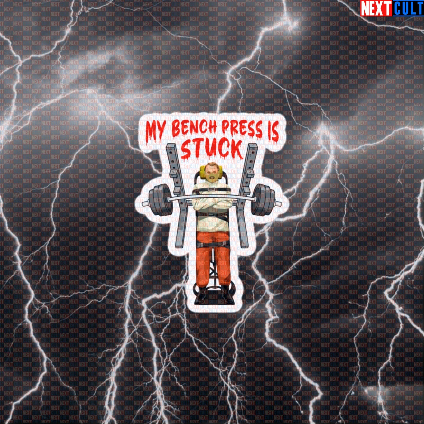 My Bench Press Is Stuck Gym Sticker | Horror Movie Meme Workout Decal | Funny Scary Fitness Sticker Default Title Bodybuilding Films Fitness Gym Halloween Powerlifting Workout Next Cult Brand