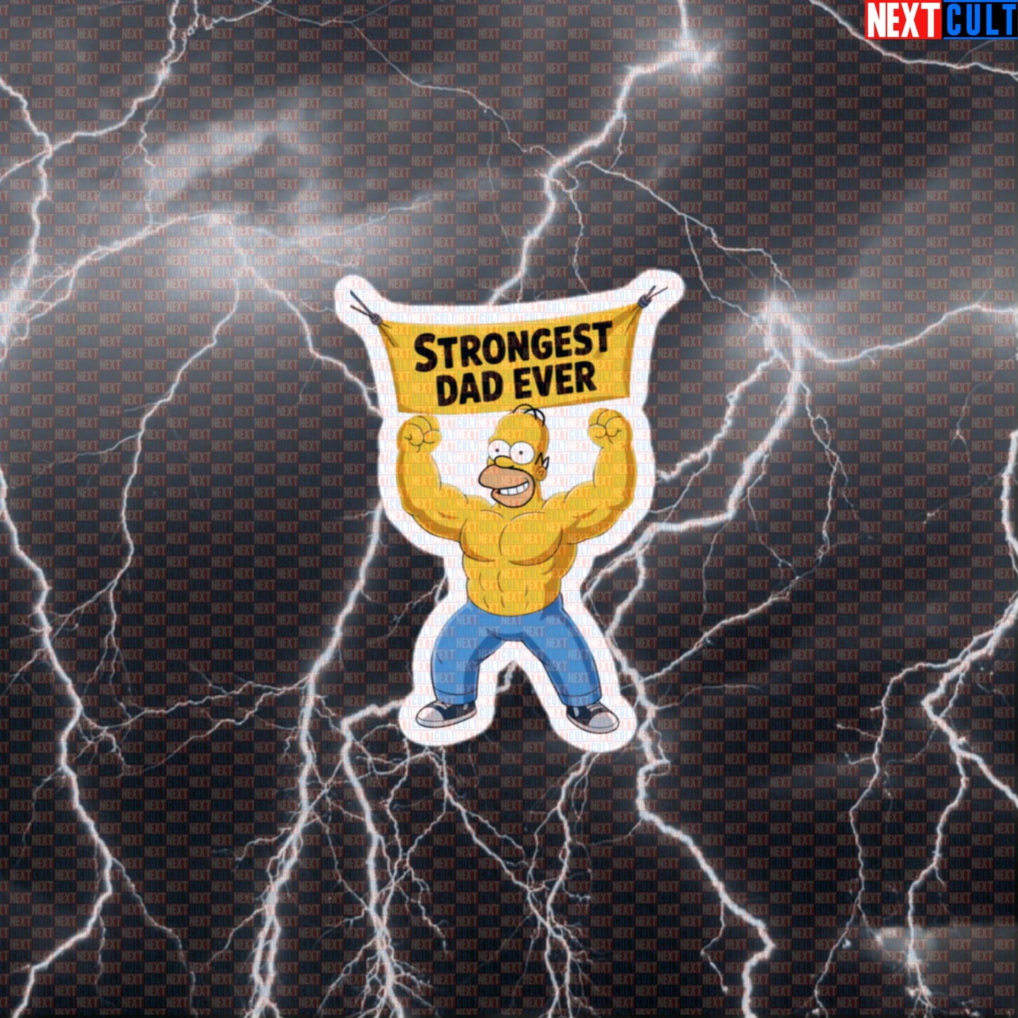Strongest Dad Ever Gym Sticker | Homer Simpson Workout Decal For Water Bottles & Gym Gear | Fitness Meme Default Title Stickers Father's Day Fitness Gym The Simpsons TV Workout Next Cult Brand