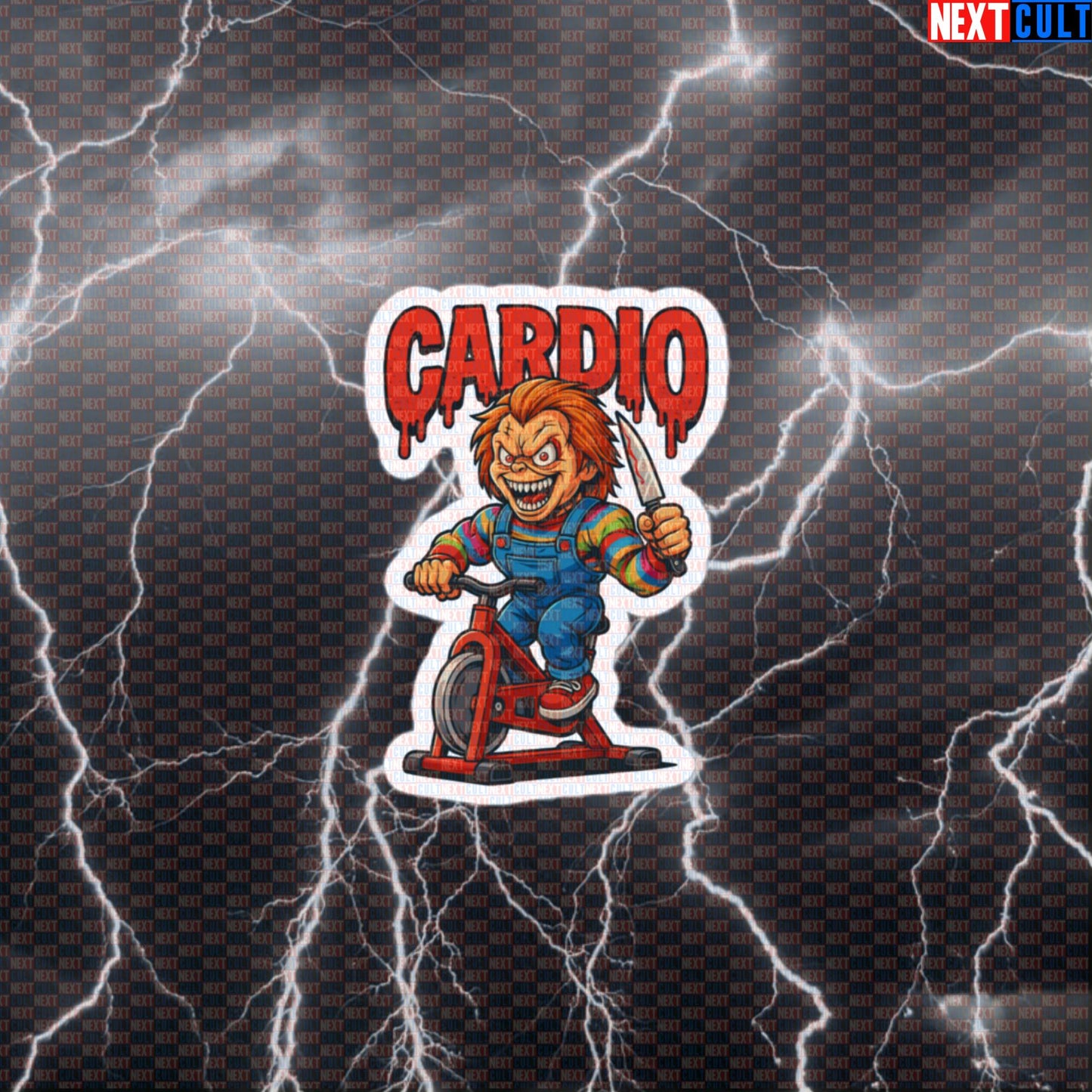 Chucky Spin Bike Horror Meme Sticker | Funny Cardio Aversion Gym Decal Default Title Stickers Cardio Films Fitness Gym Halloween Workout Next Cult Brand
