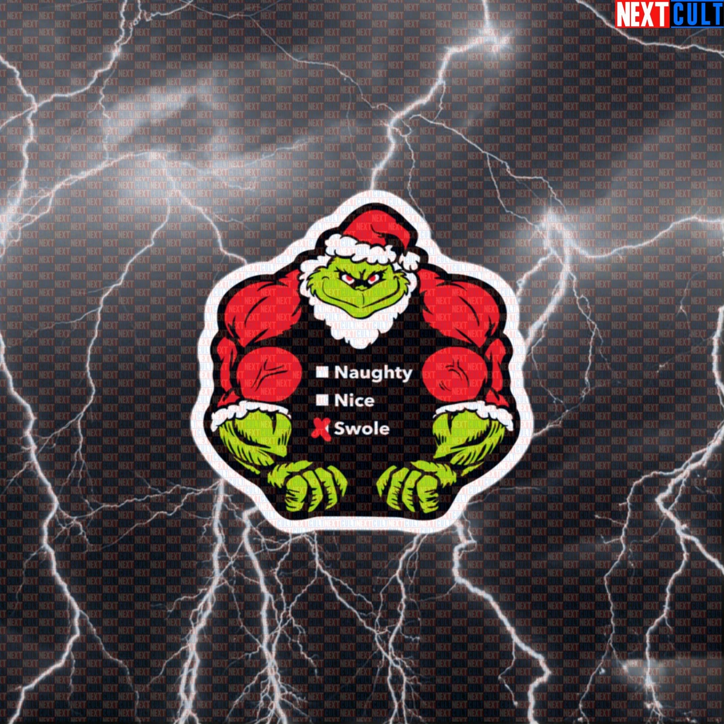 Swole Grinch Christmas Gym Sticker | Funny Liftmas Fitness Meme Workout Decal | Grinch Gains Sticker Default Title Stickers Bodybuilding Christmas Films Fitness Gym Workout Next Cult Brand