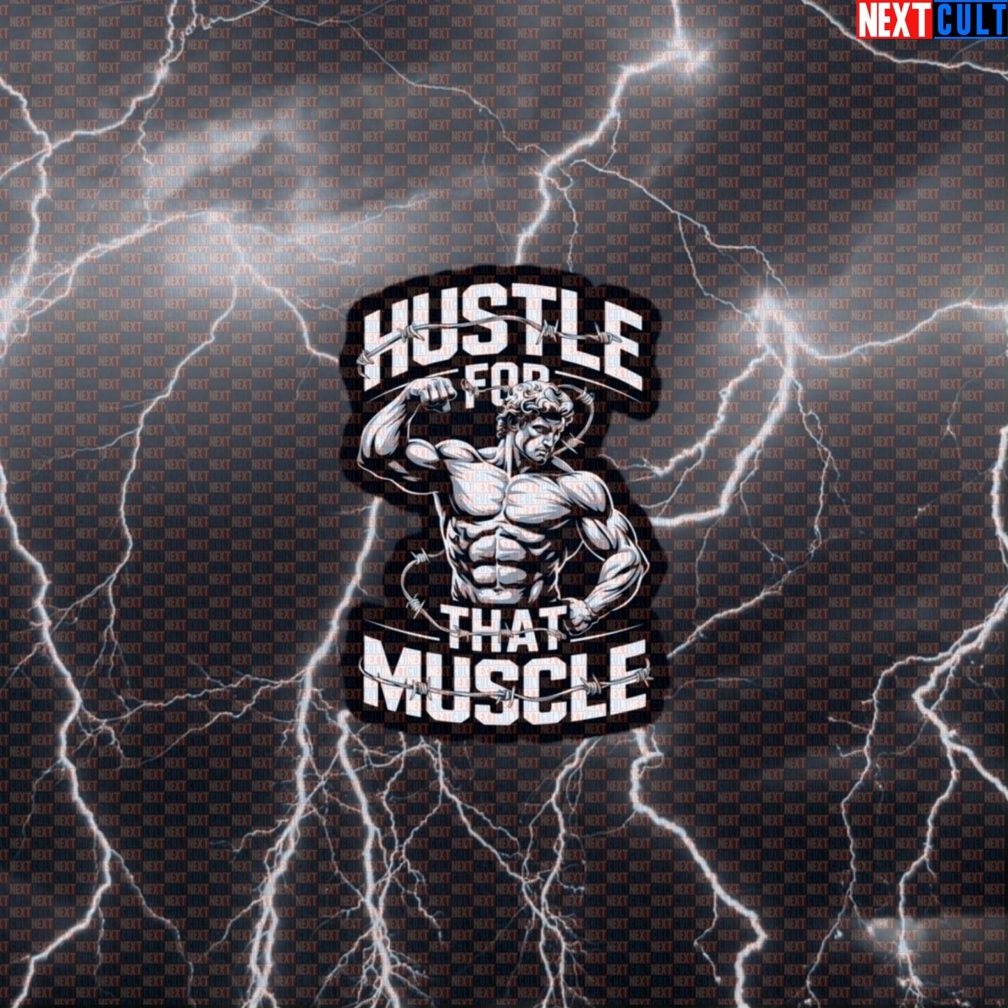 Hustle For That Muscle Gym Sticker | Funny Greek God Meme Workout Decal | Protein Powered Gains Sticker Default Title Ancient Greece Bodybuilding Fitness Gym Workout Next Cult Brand