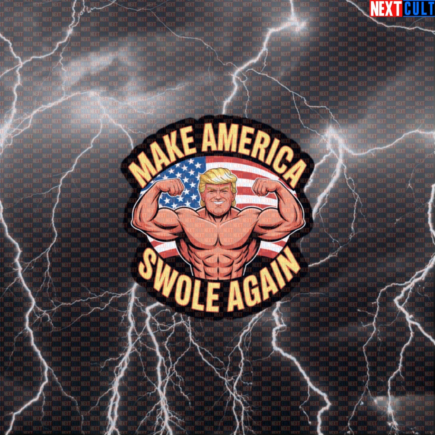 Make America Swole Again Patriotic Gym Sticker - Funny Trump Meme Decal for Water Bottles Default Title 4th of July Bodybuilding Donald Trump Fitness Gym Workout Next Cult Brand
