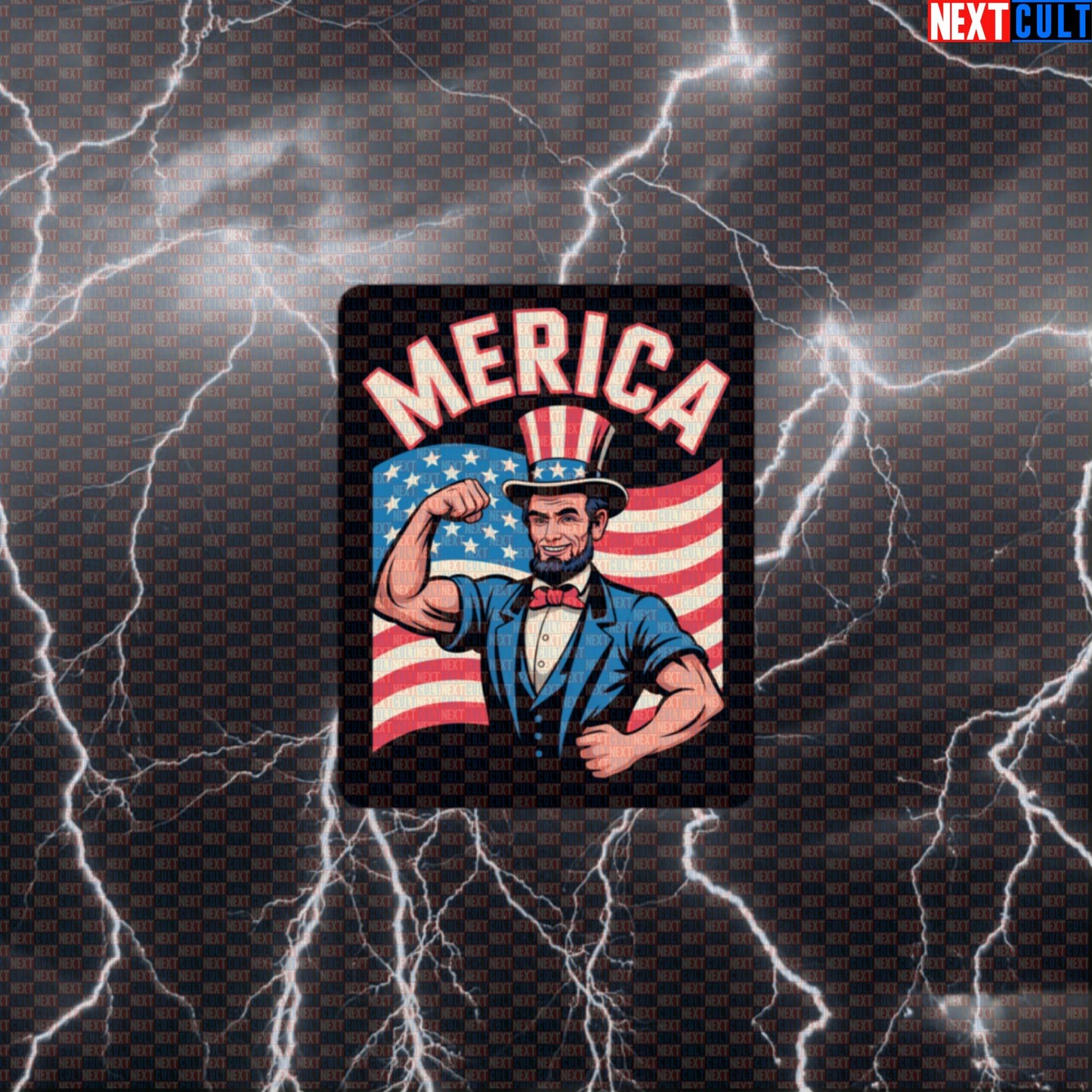 Merica Funny Abraham Lincoln 4th of July Gym Sticker - Patriotic Workout Decal for Water Bottles Default Title Stickers Next Cult Brand