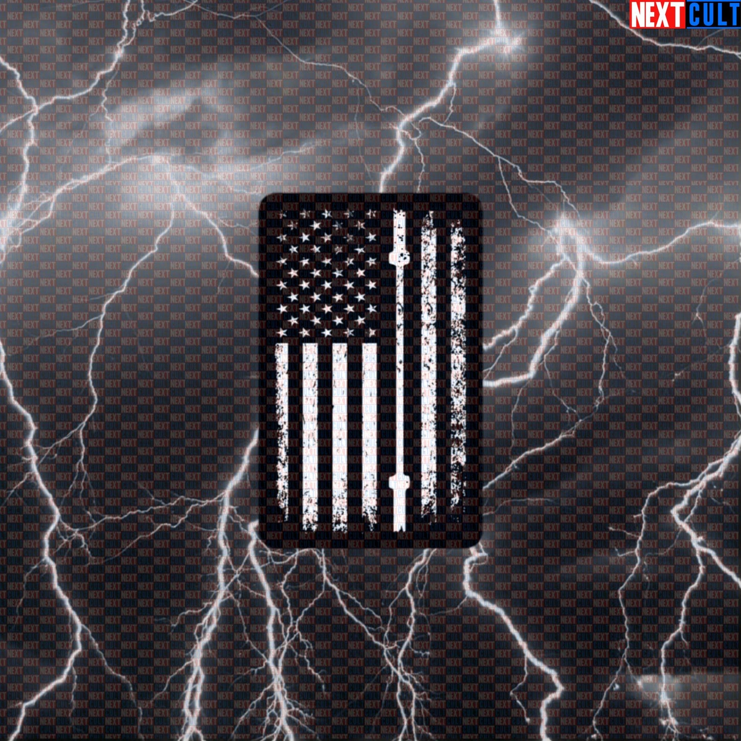 Barbell Flag USA Patriotic Gym Sticker | Funny Distressed Flag Decal For Lifters Default Title Stickers 4th of July Fitness Gym Powerlifting Workout Next Cult Brand