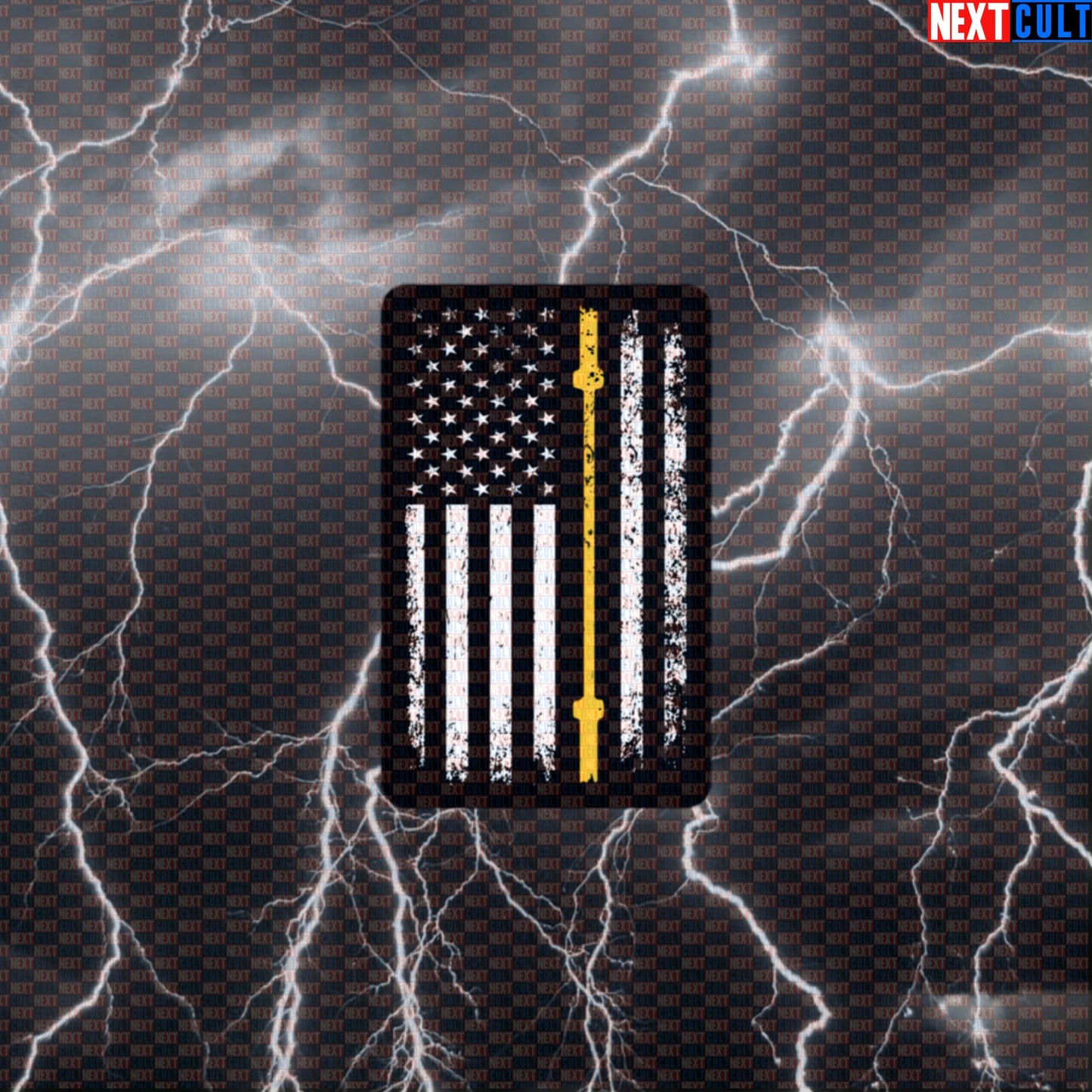 Thin Gold Line Barbell Flag Decal | Patriotic Gym Sticker for Lifters & 9-1-1 Dispatch Default Title Stickers 4th of July Fitness Gym Powerlifting Workout Next Cult Brand