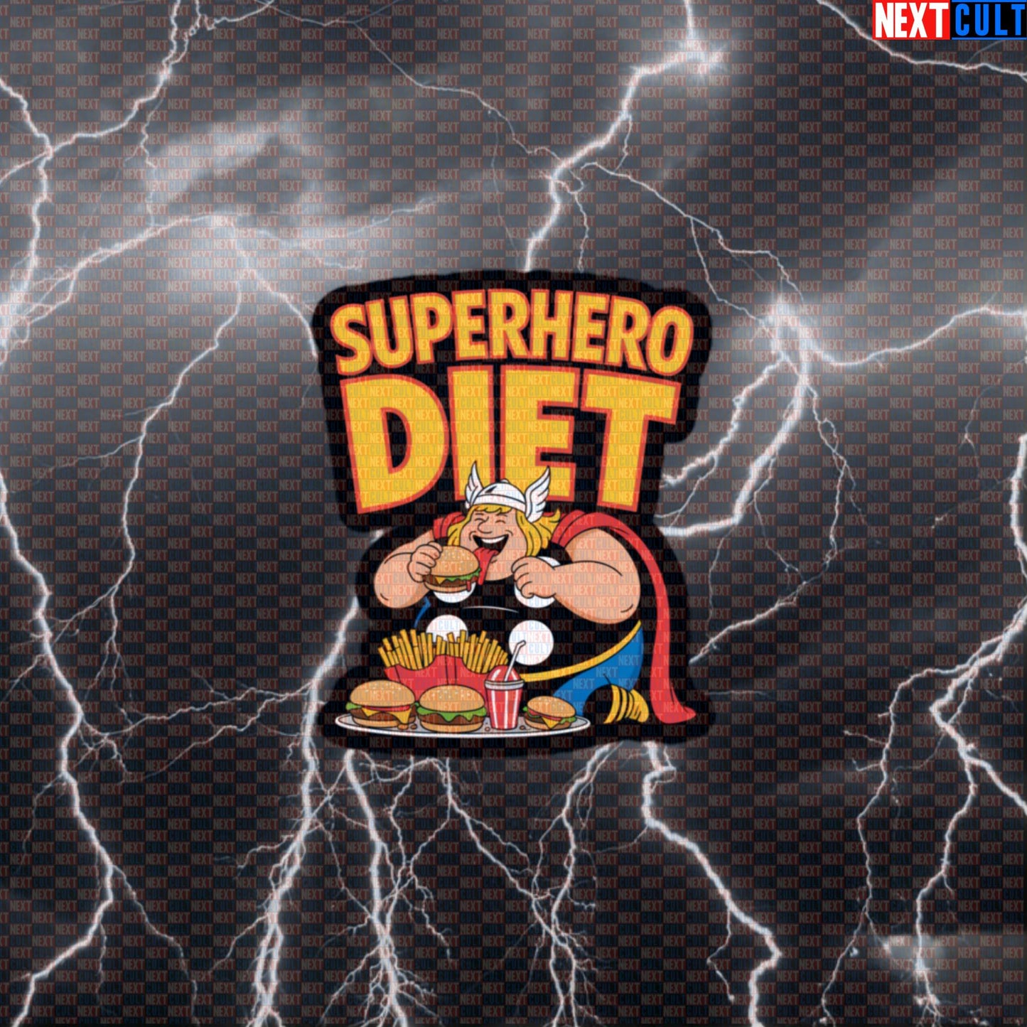 Superhero Diet Fat Thor Funny Gym Sticker - Norse Meme Workout Decal for Water Bottles Default Title Avengers Bodybuilding Fast Food Films Fitness Gym Superheroes Thor Vikings Workout Next Cult Brand