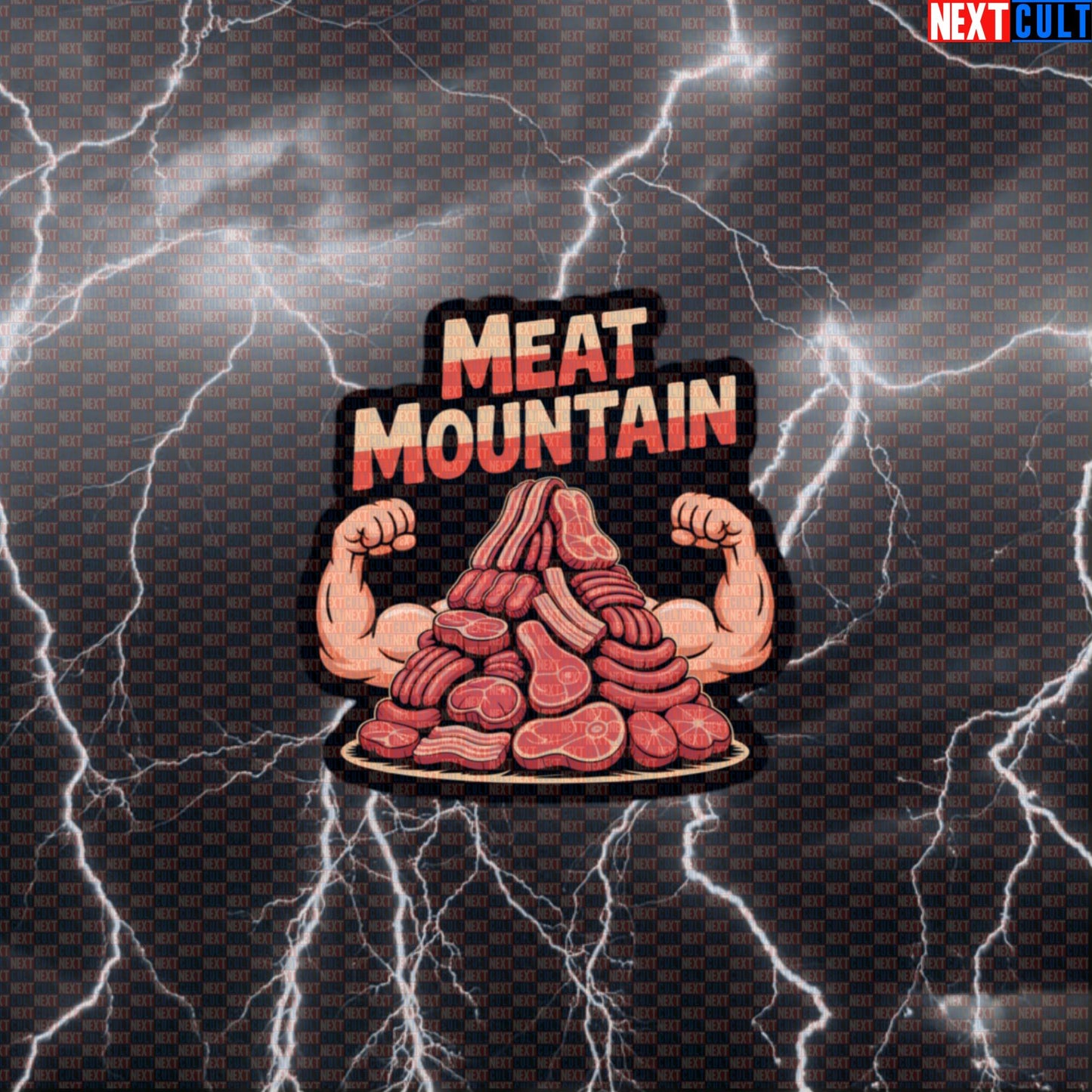 Meat Mountain Funny Gym Sticker - Steak Sausage Meme Decal for Water Bottles & Gym Gear Default Title Stickers Bodybuilding Fast Food Fitness Gym Workout Next Cult Brand