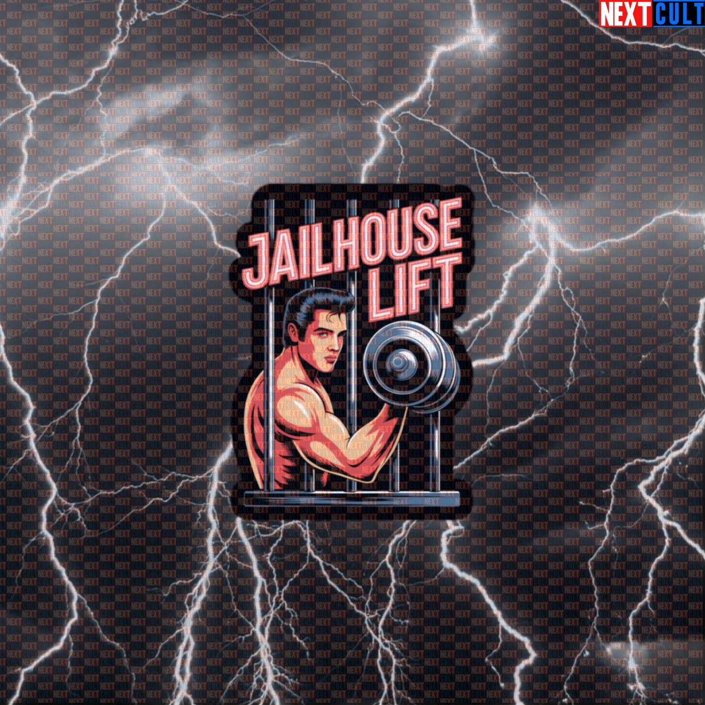 Jailhouse Lift Funny Gym Sticker - Elvis Presley Rock & Roll Workout Decal for Gym Gear Default Title Stickers Next Cult Brand