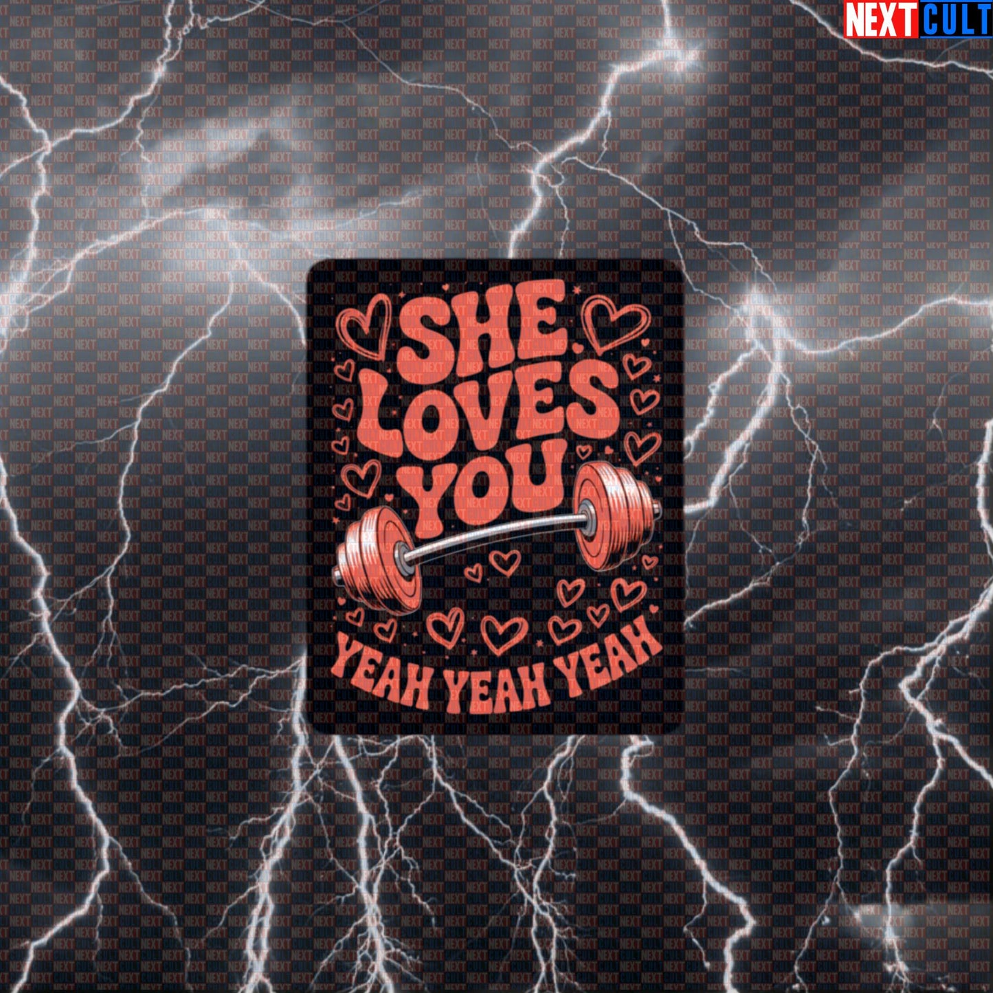 She Loves You Yeah Yeah Yeah Funny Gym Sticker - Beatles Gymbro Meme Decal for Water Bottles Default Title Stickers Bodybuilding Fitness Gym Powerlifting Rock Music The Beatles Valentine's Day Workout Next Cult Brand