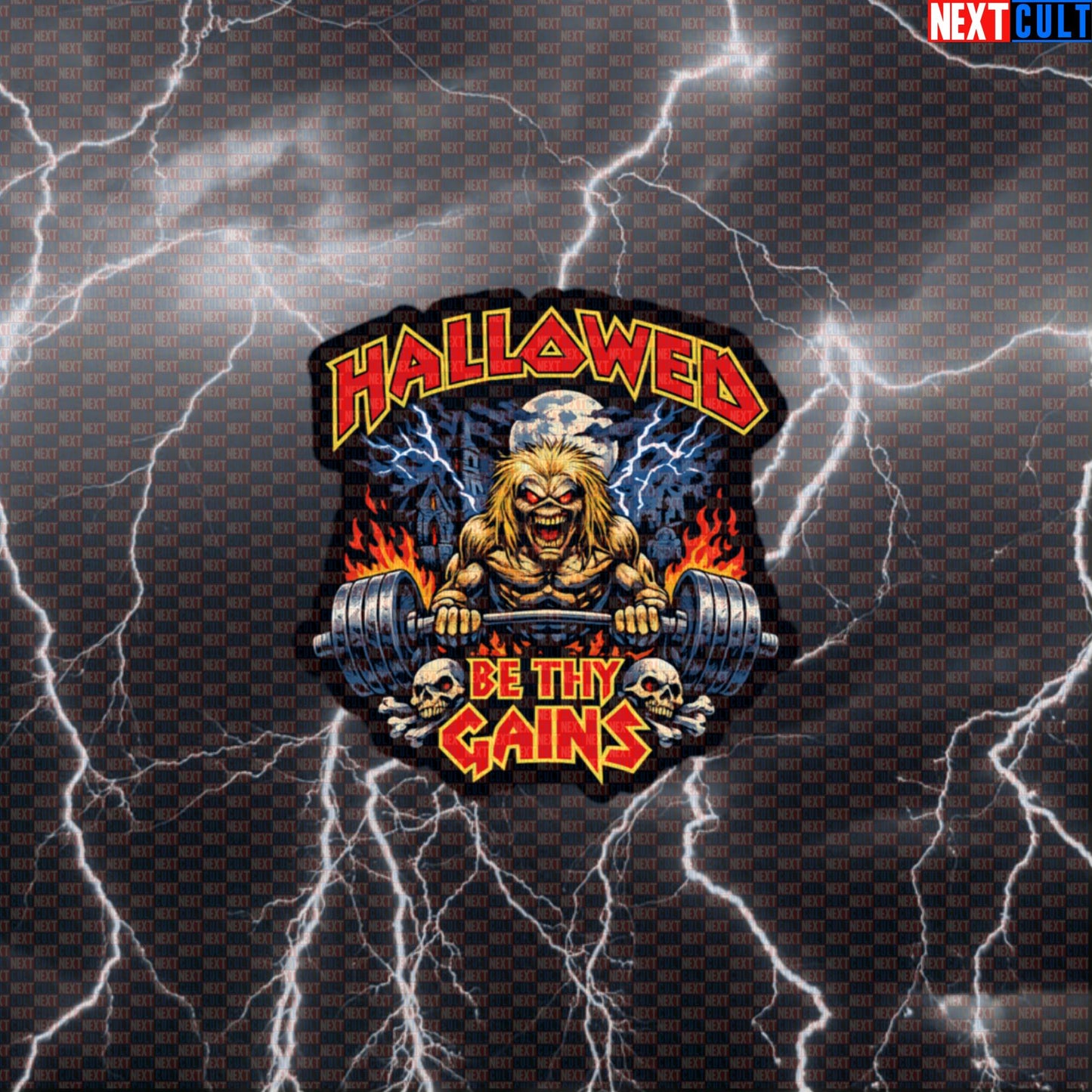 Hallowed Be Thy Gains Iron Maiden Heavy Metal Gym Sticker for Lifters, Bodybuilding, Powerlifting, Fitness & Meme Gymbros Default Title Stickers Fitness Gym Iron Maiden Powerlifting Rock Music Workout Next Cult Brand