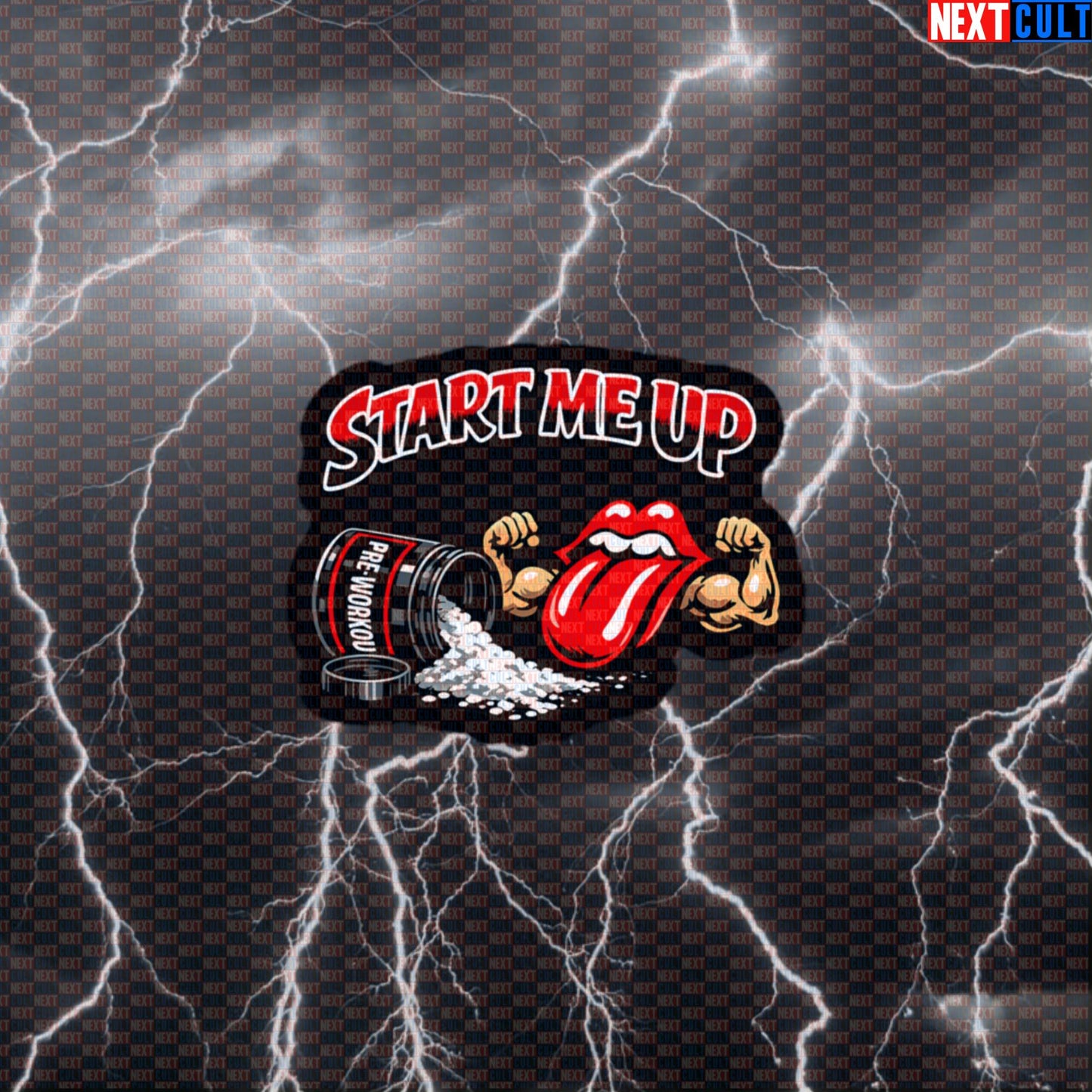 Start Me Up Pre-Workout Rolling Stones Funny Gym Sticker — Rock Music Fitness Meme Decal for Bodybuilding, Powerlifting & Lifters Default Title Stickers Bodybuilding Fitness Gym Powerlifting Rock Music The Rolling Stones Next Cult Brand