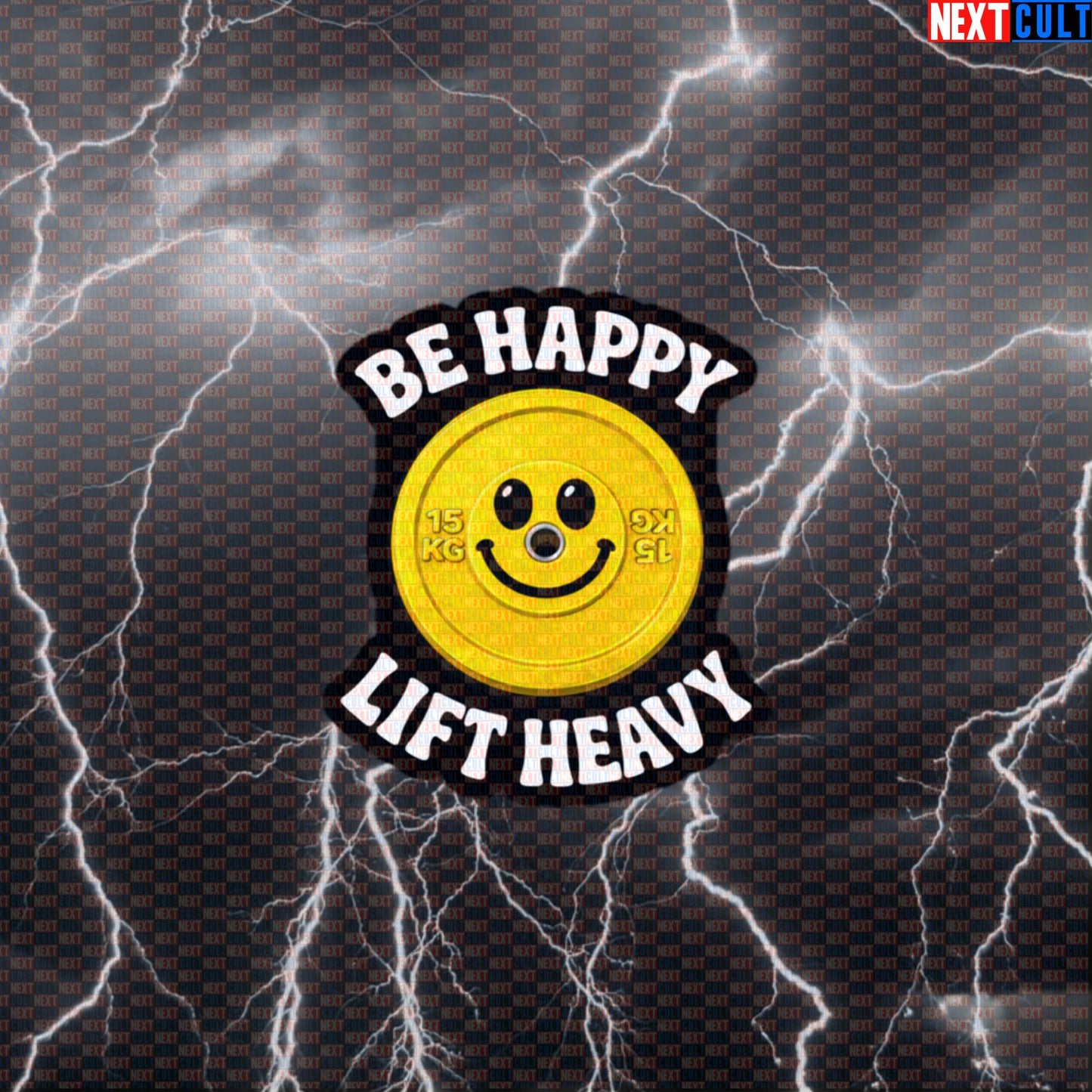 Be Happy Lift Heavy Funny Gym Sticker Happy Weights Emoji Weight Plate Decal Default Title Stickers Next Cult Brand
