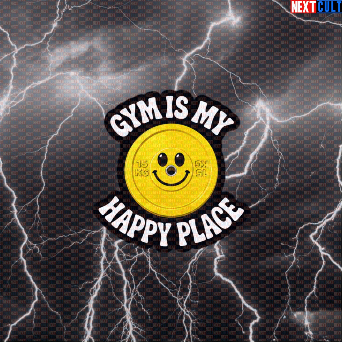 Gym Is My Happy Place Funny Gym Sticker Happy Weights Emoji Weight Plate Decal Default Title Stickers Next Cult Brand