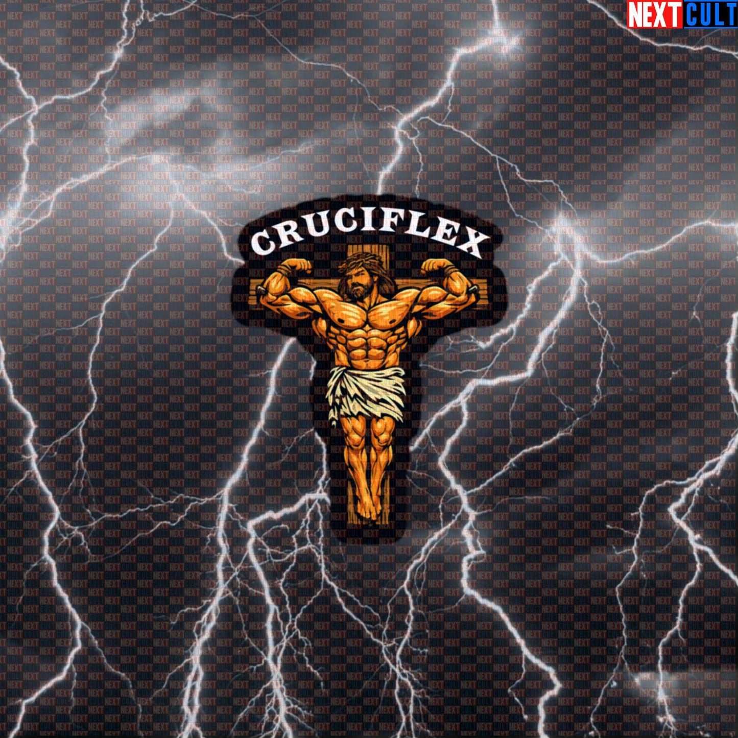 Cruciflex Jesus Christ Funny Gym Sticker – Bodybuilding Workout Fitness Lifting Powerlifting Meme Decal Default Title Bodybuilding Easter Fitness Gym Jesus Workout Next Cult Brand