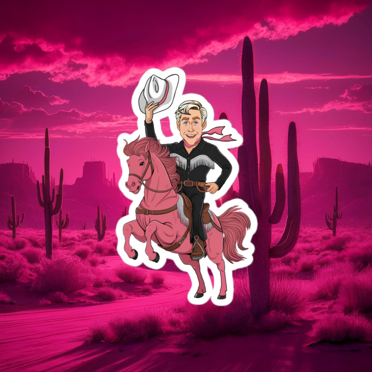 Ryan Gosling Ken Cowboy Horse Barbie Movie Bubble-free stickers 4″×4″ Stickers Barbie Celebrities Ken Movies Ryan Gosling Next Cult Brand
