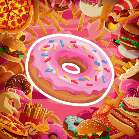 Pink Donut with sprinkles Bubble-free stickers 4″×4″ Stickers Donuts Fast Food Next Cult Brand