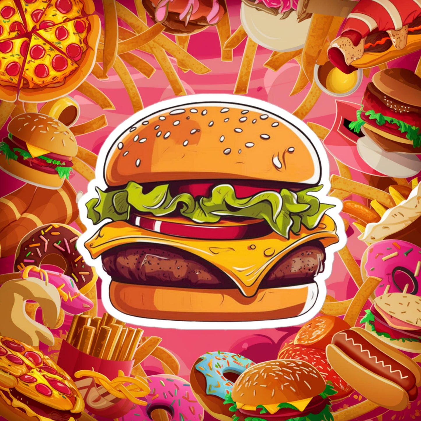 Cheeseburger I Love Burgers Bubble-free stickers 4″×4″ Stickers Burgers Fast Food Next Cult Brand