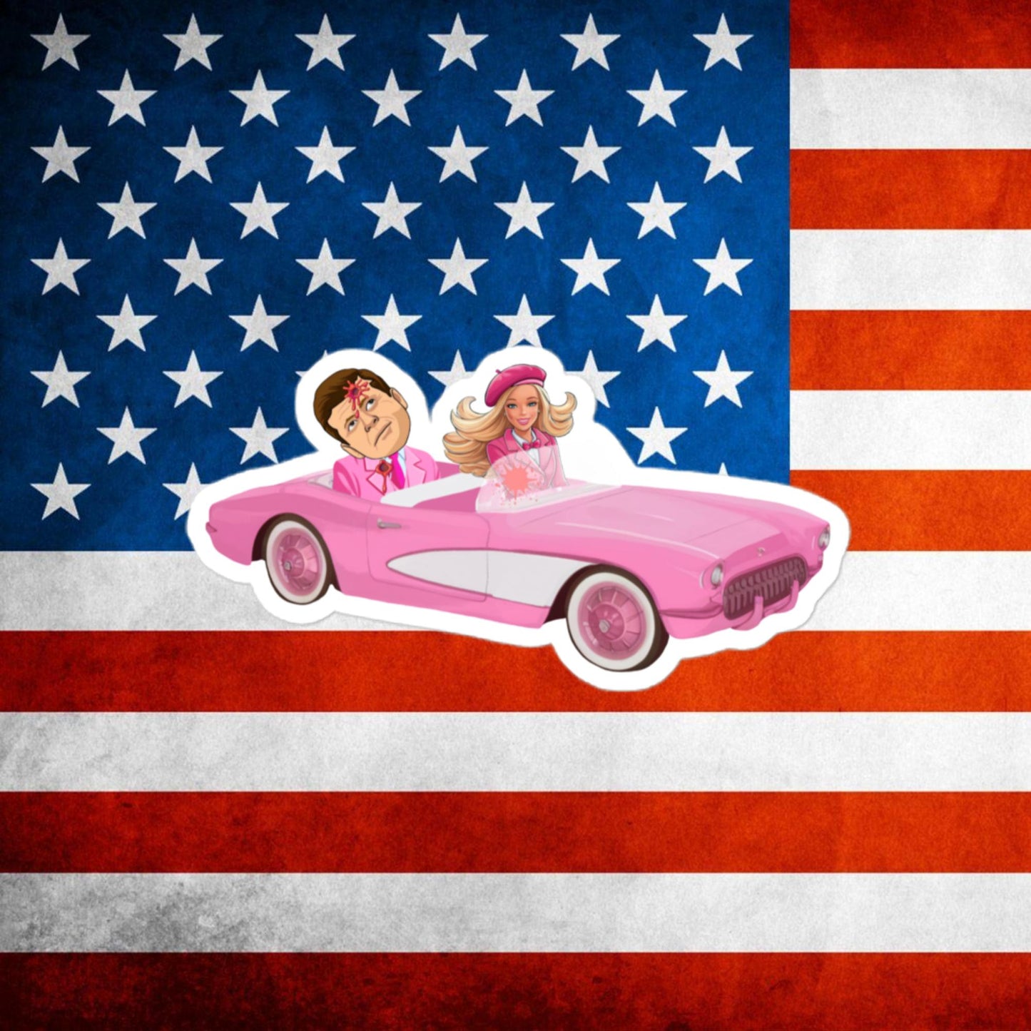 Kennedy JFK Conspiracy Ken Barbie Movie Bubble-free stickers 4″×4″ Stickers Barbie Conspiracy Theories Democrats JFK Ken Politics Next Cult Brand