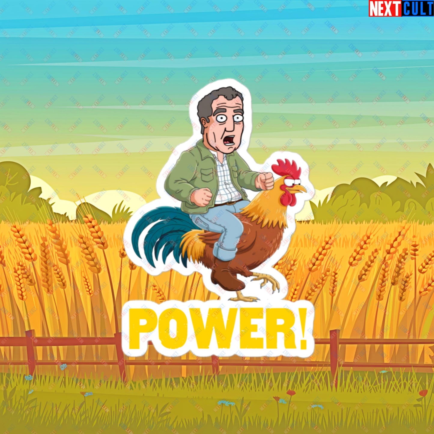 Power Rooster Chicken Farming Jeremy Clarkson's Farm Diddly Squat Grand Tour Top Gear Funny Meme Cartoon Bubble-free stickers 4″×4″ Stickers Clarkson's Farm Grand Tour Jeremy Clarkson Top Gear TV Shows Next Cult Brand