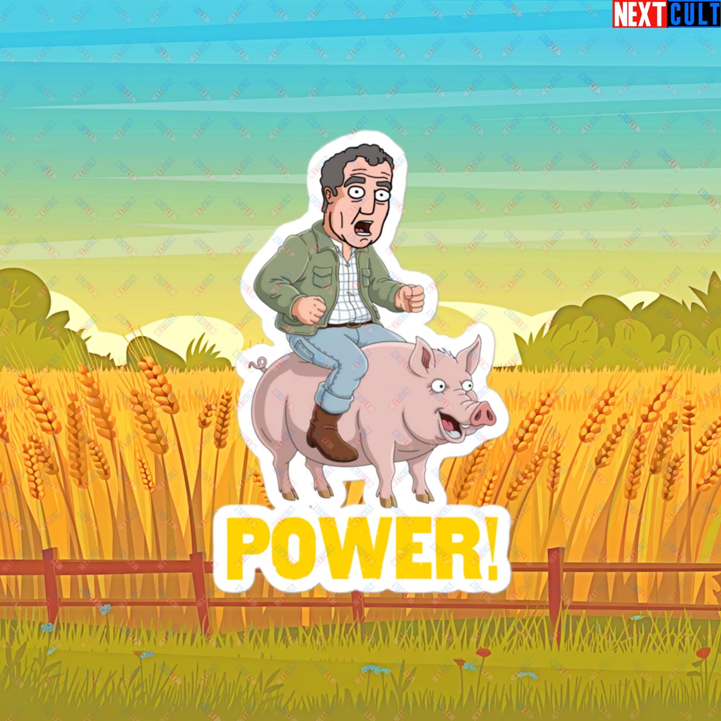 Power Pig Farming Jeremy Clarkson's Farm Diddly Squat Grand Tour Top Gear Funny Meme Cartoon Bubble-free stickers 4″×4″ Stickers Clarkson's Farm Grand Tour Jeremy Clarkson Top Gear TV Shows Next Cult Brand