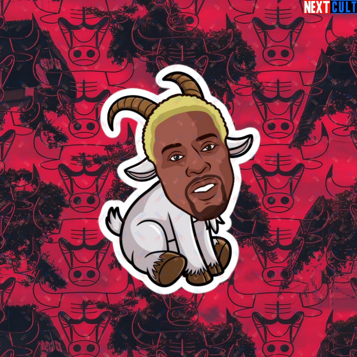 Dennis Rodman G.O.A.T. Sticker - Chicago Bulls Basketball Meme Decal - Greatest of All Time Funny Print for Basketball Fans - Perfect Gift for Rodman Fans Bubble-free stickers 4″×4″ Stickers Basketball Chicago Bulls Dennis Rodman Detroit Pistons G.O.A.T. NBA Next Cult Brand