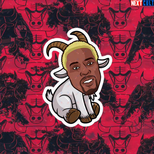 Dennis Rodman G.O.A.T. Sticker - Chicago Bulls Basketball Meme Decal - Greatest of All Time Funny Print for Basketball Fans - Perfect Gift for Rodman Fans Bubble-free stickers 4″×4″ Stickers Basketball Chicago Bulls Dennis Rodman Detroit Pistons G.O.A.T. NBA Next Cult Brand