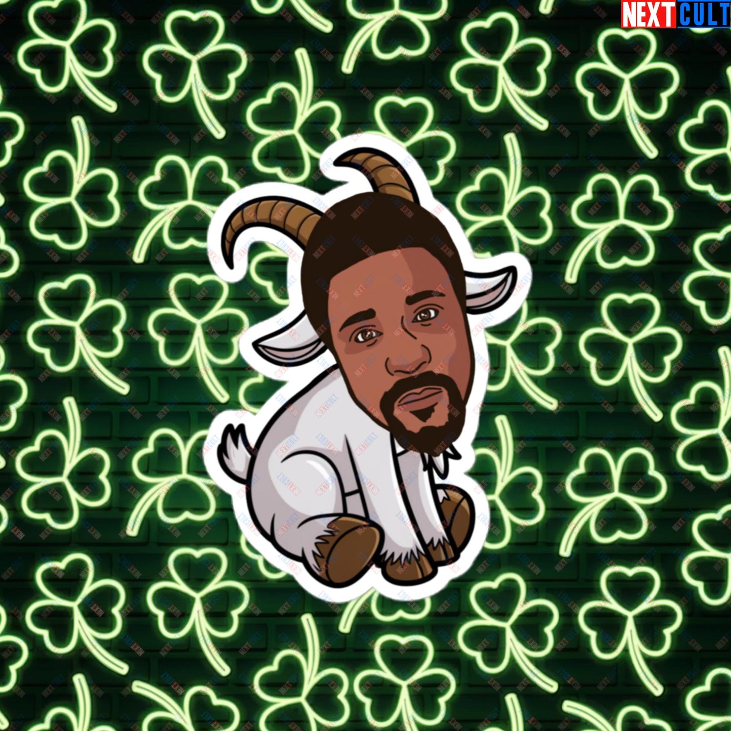 Bill Russell G.O.A.T. Sticker - Boston Celtics Basketball Meme Decal - Greatest of All Time Funny Cartoon Print for Basketball Fans - Perfect Gift for Celtics Supporters Bubble-free stickers 4″×4″ Stickers Basketball Bill Russell Boston Celtics G.O.A.T. NBA Next Cult Brand