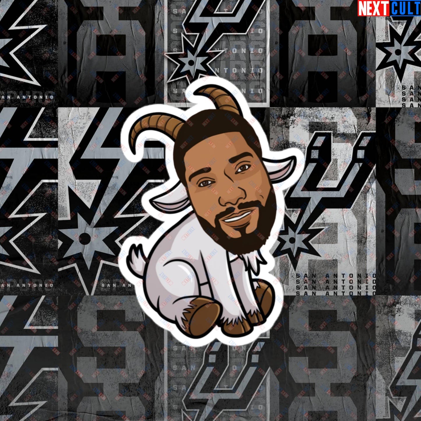 Tim Duncan G.O.A.T. Sticker - San Antonio Spurs Basketball Meme Decal - Greatest of All Time Funny Cartoon Print for Spurs Fans - Perfect Gift for Basketball Lovers Bubble-free stickers 4″×4″ Stickers Basketball G.O.A.T. NBA San Antonio Spurs Tim Duncan Next Cult Brand