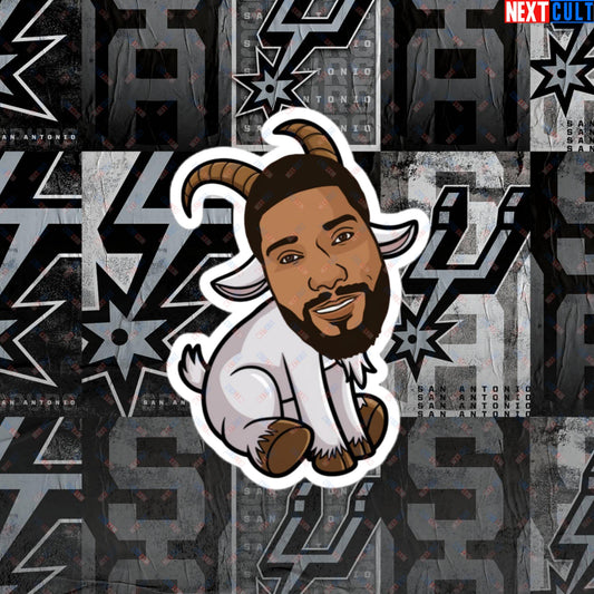 Tim Duncan G.O.A.T. Sticker - San Antonio Spurs Basketball Meme Decal - Greatest of All Time Funny Cartoon Print for Spurs Fans - Perfect Gift for Basketball Lovers Bubble-free stickers 4″×4″ Stickers Basketball G.O.A.T. NBA San Antonio Spurs Tim Duncan Next Cult Brand