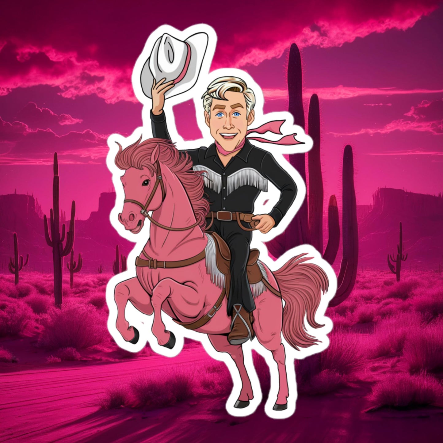 Ryan Gosling Ken Cowboy Horse Barbie Movie Bubble-free stickers 5.5″×5.5″ Stickers Barbie Celebrities Ken Movies Ryan Gosling Next Cult Brand