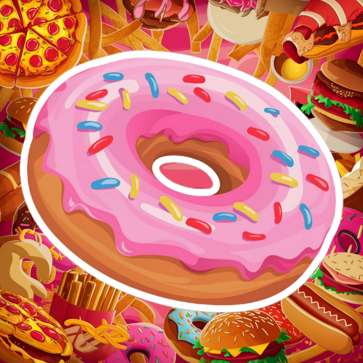 Pink Donut with sprinkles Bubble-free stickers 5.5″×5.5″ Stickers Donuts Fast Food Next Cult Brand