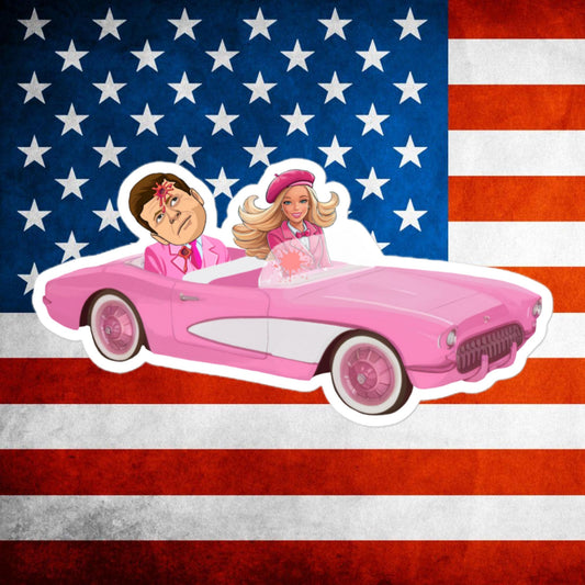 Kennedy JFK Conspiracy Ken Barbie Movie Bubble-free stickers 5.5″×5.5″ Stickers Barbie Conspiracy Theories Democrats JFK Ken Politics Next Cult Brand
