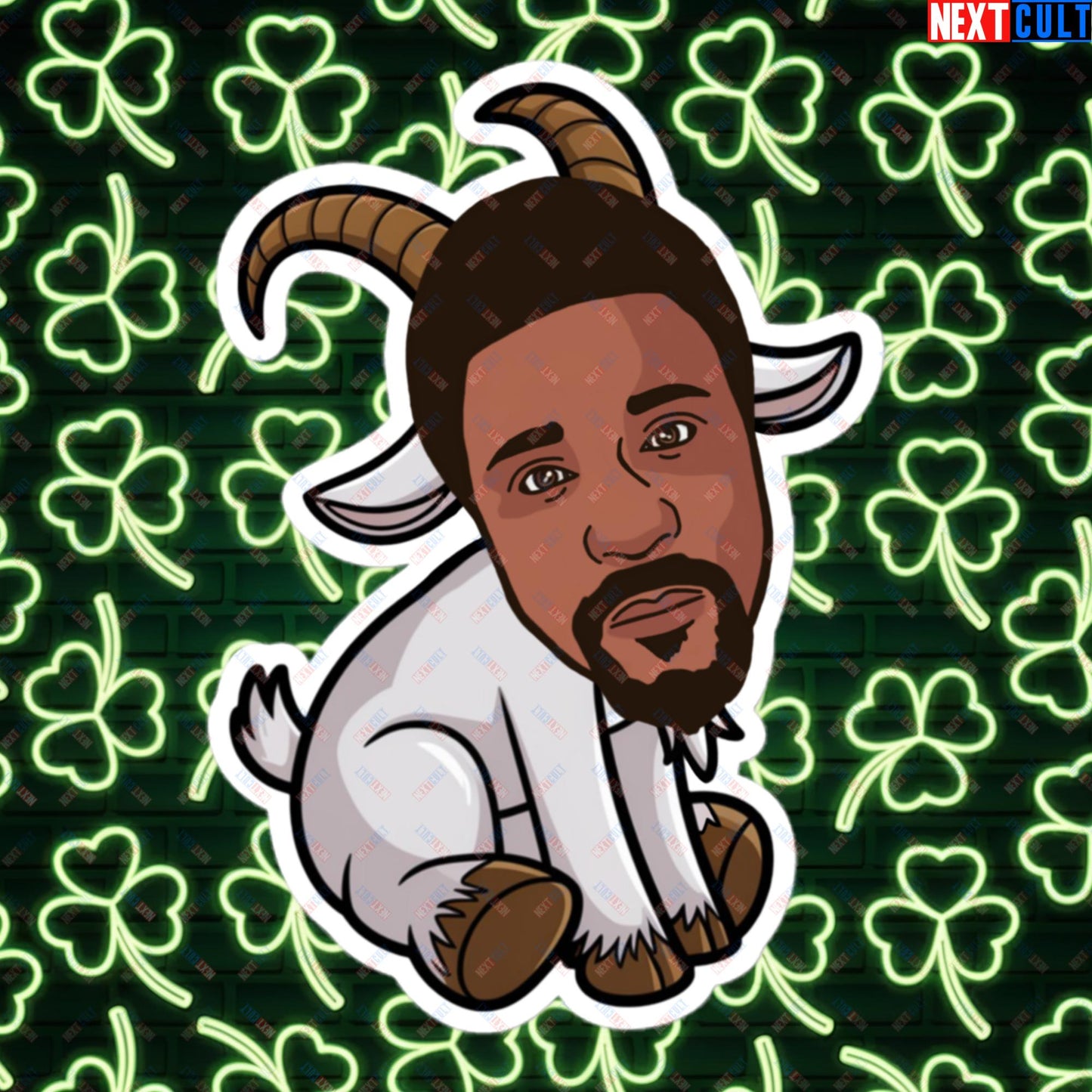 Bill Russell G.O.A.T. Sticker - Boston Celtics Basketball Meme Decal - Greatest of All Time Funny Cartoon Print for Basketball Fans - Perfect Gift for Celtics Supporters Bubble-free stickers 5.5″×5.5″ Stickers Basketball Bill Russell Boston Celtics G.O.A.T. NBA Next Cult Brand