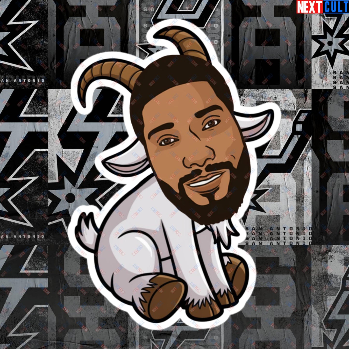 Tim Duncan G.O.A.T. Sticker - San Antonio Spurs Basketball Meme Decal - Greatest of All Time Funny Cartoon Print for Spurs Fans - Perfect Gift for Basketball Lovers Bubble-free stickers 5.5″×5.5″ Stickers Basketball G.O.A.T. NBA San Antonio Spurs Tim Duncan Next Cult Brand